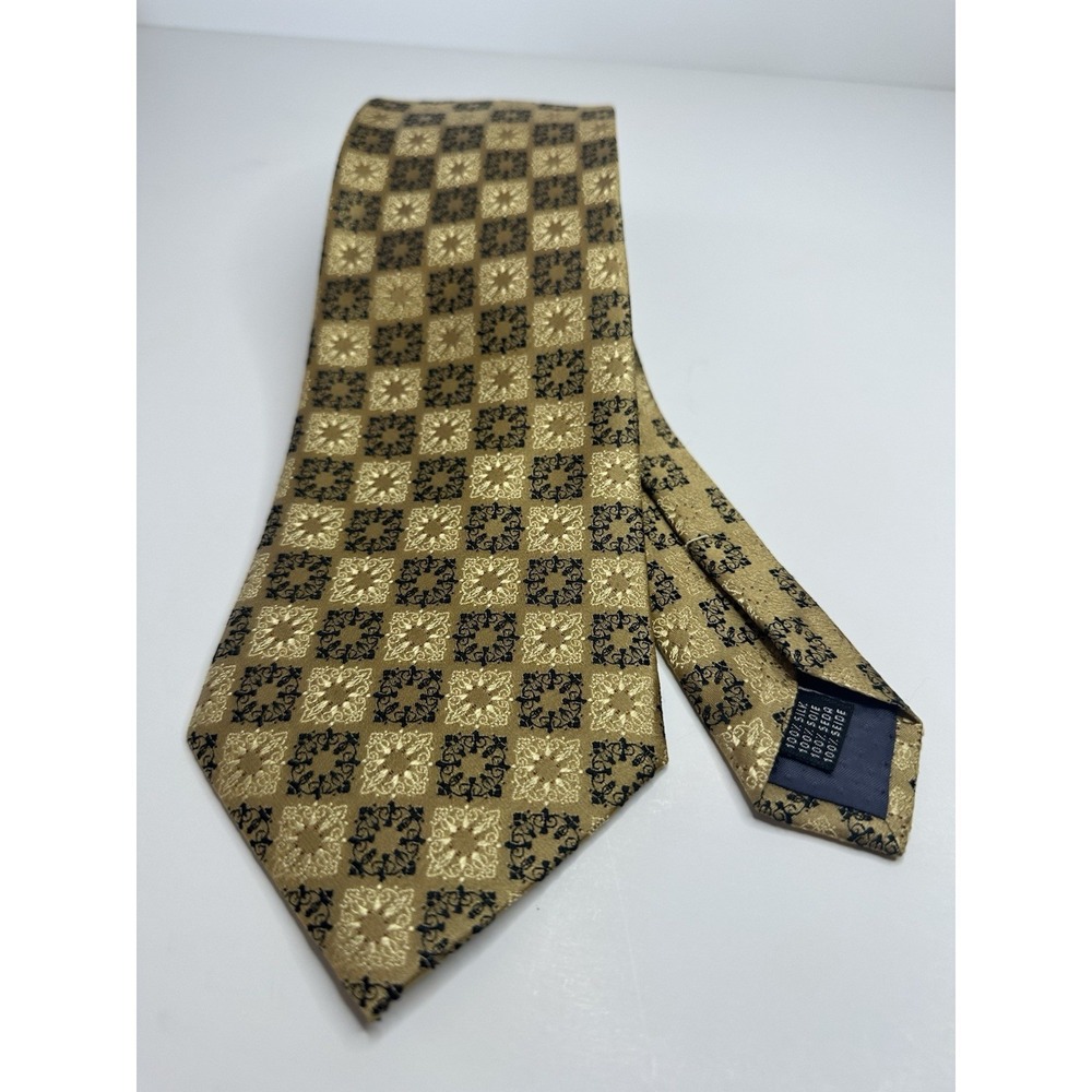 IMM‎ Silk Tie Made In Italy Geometric Gold / Black accent Cream